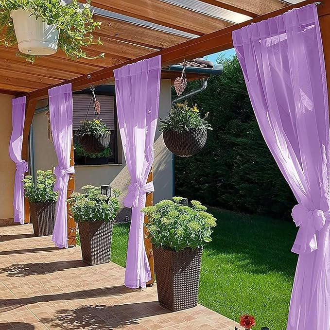 SpaceDresser Waterproof Outdoor Sheer Curtains for Patio - 2 Panels Rod Pocket Indoor Voile Sheer Curtain for Living Room,52W x 120L inch,Lavender