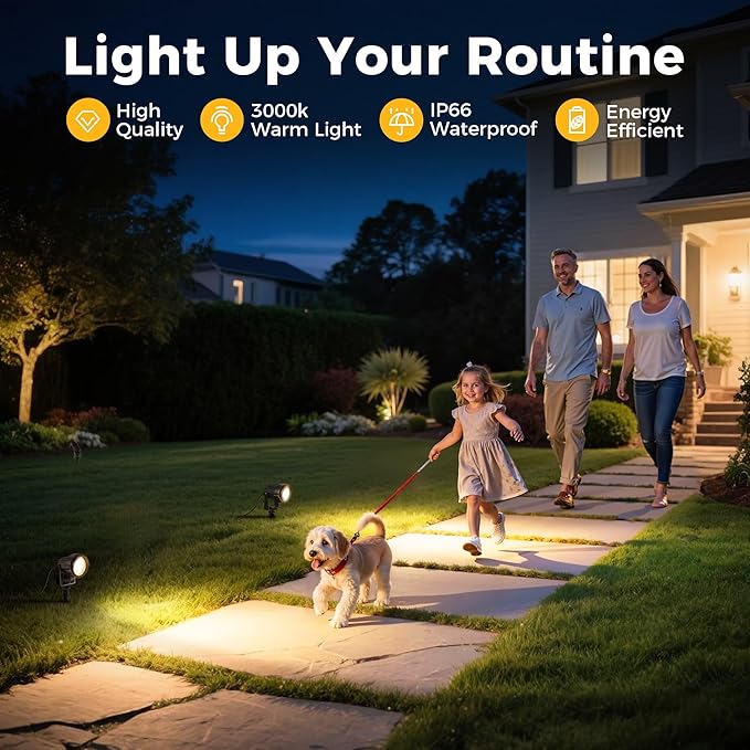 L LOHAS LED 5W Plug in Spotlight Outdoor, 3000K Warm White Landscape Lighting, IP66 Waterproof Spot Lights for Yard, Garden, House, Pathway, Plant, UL Listed (2 Pack)