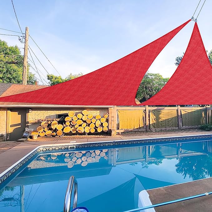 E&K Sunrise 11' x 11' x 11' Sun Shade Sail Triangle Canopy Shade Cover UV Block for Patio Backyard Garden Outdoor (Red)