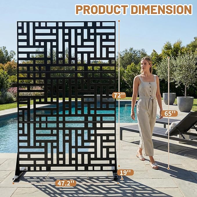 VINGLI Privacy Fence Panels, 72H’’ x 47W’’ Metal Privacy Screen Freestanding, Decorative Privacy Panels for Patio Garden Pool, Outdoor & Indoor (Rectangular)