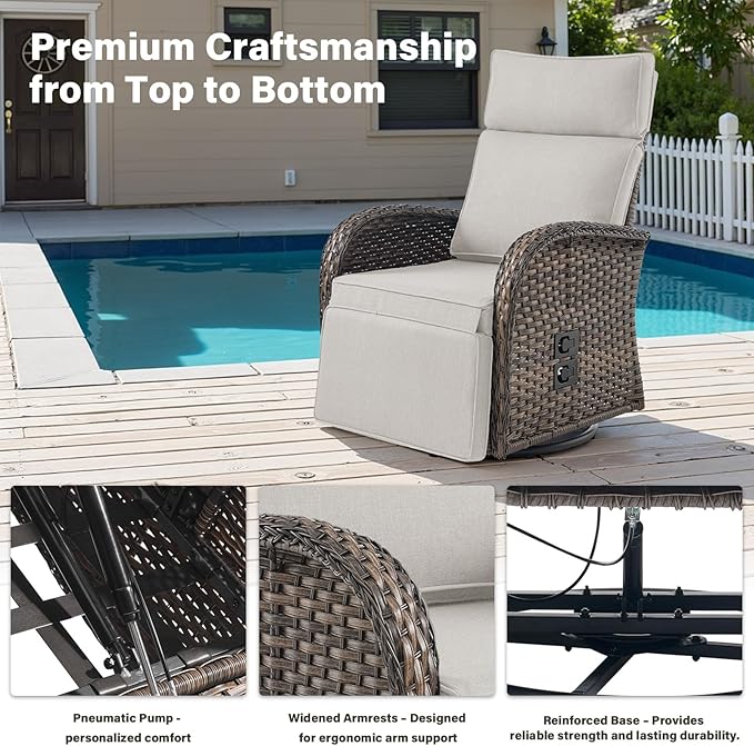 5 Piece Patio Furniture Set with Swivel Recliner Chair - Removable Outdoor Patio Couch Set, Chaise Lounge Chair Outdoor with Adjustable Backrest and Footrest and Coffee Table for Casual Gathering