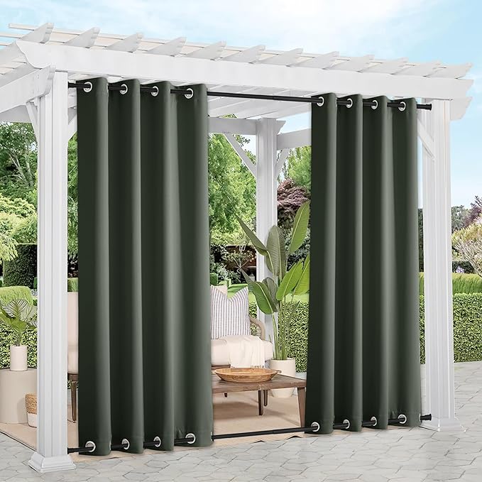 NICETOWN 2 Panels Long Outdoor Curtains Waterproof 108 inch Length for Patio, Windproof Thermal Insulated Rustproof Top and Bottom Grommet Blackout Outdoor Drapes for Porch, W52 x L108