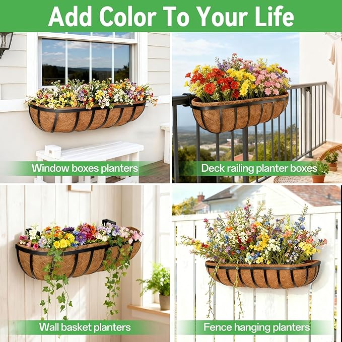ZeeDix 36 Inch Trough Coconut Liners for Planters (4-Pack) - 100% Natural Coconut Coir Fiber Planter Liners Replacement for Window Boxes, Wall Baskets, Deck Flower Boxes, Garden Railing Fence Troughs