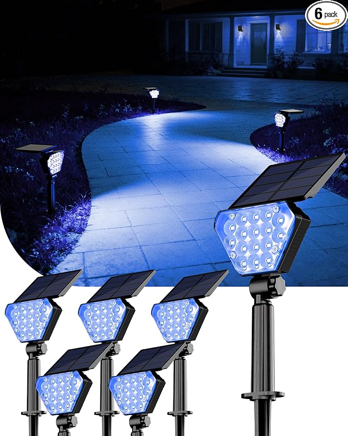 T-SUN Solar Lights Outdoor Waterproof IP65, 6Pack LED Solar Spot Lights Color Changing IP65 Waterproof Smart Auto On/Off for Outside Landscape Garden Yard Lawn Pathway Patio Driveway