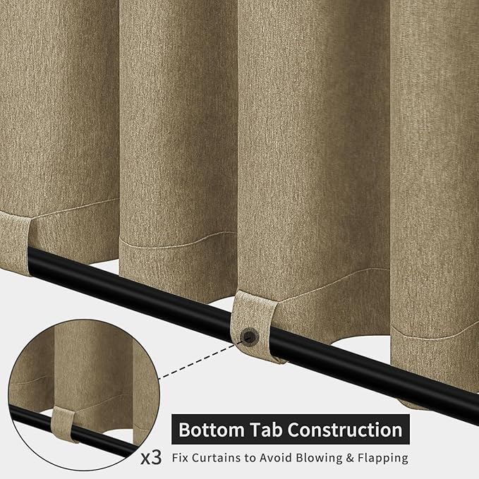 Easy-Going Linen Look Outdoor Curtains Waterproof Windproof Porch Curtains, Soft Thicken Outdoor Privacy Curtains for Patio, Gazebo, Grommet Top and Tab Bottom Drape, 1 Panel, 54x108 inch, Khaki