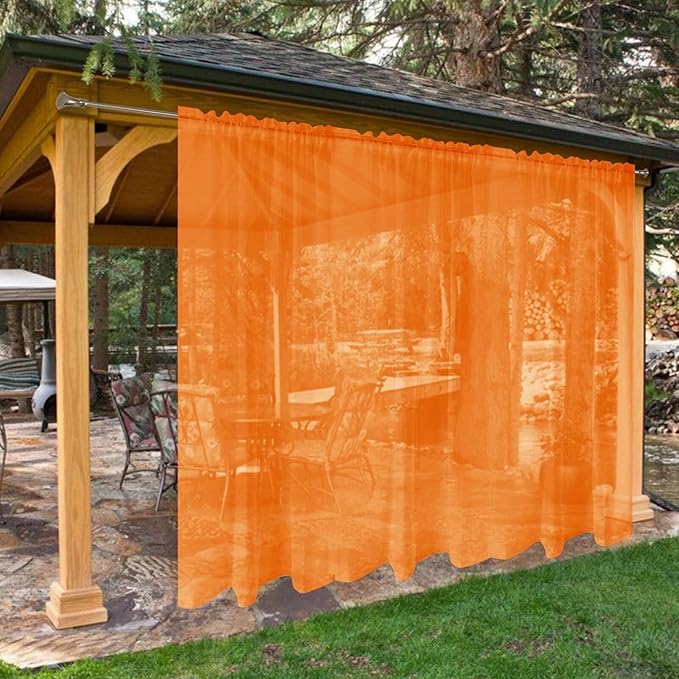 SpaceDresser Waterproof Outdoor Sheer Curtains for Patio - 2 Panels Rod Pocket Indoor Voile Sheer Curtain for Living Room,100W x 84L inch, Orange