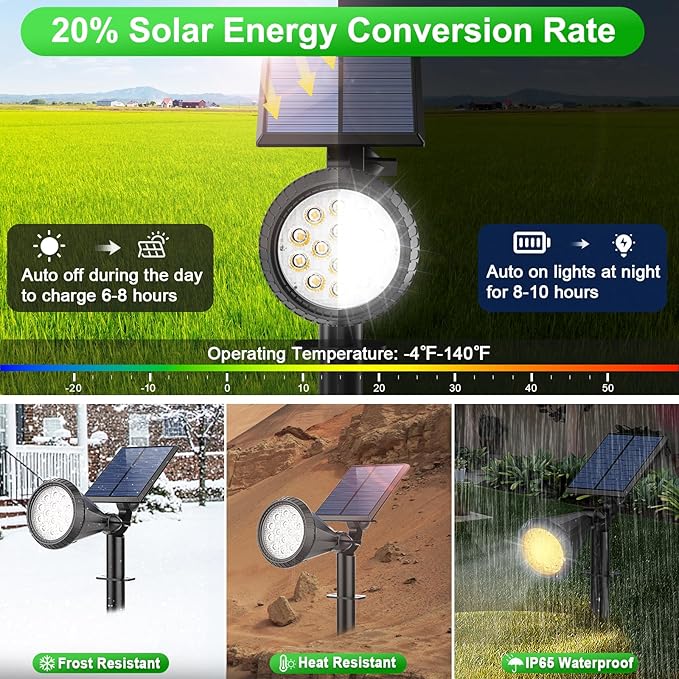 Color Changing Solar Spot Lights Outdoor Waterproof 180° Adjustable Colored RGB Solar Powered Landscape Lights for Yard 7 Lighting Modes Solar Spotlights for Pathway Garden Outside (6 Pack)