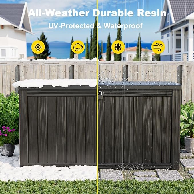 180 Gallon Outdoor Storage Box, Large Resin Deck Box for Patio Furniture Cushion Garden Tools, Waterproof and Lockable Design(Black)