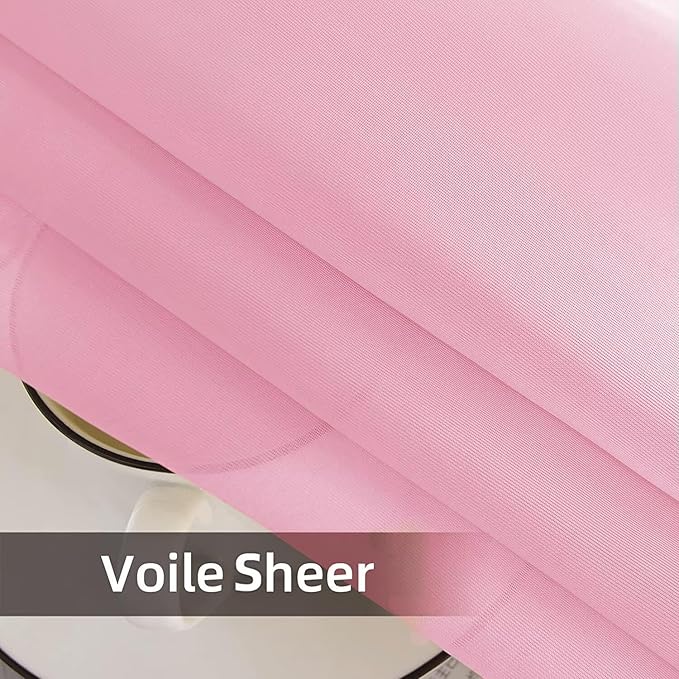 SpaceDresser Waterproof Outdoor Sheer Curtains for Patio - 4 Panels Rod Pocket Indoor Voile Sheer Curtain for Living Room,52W x 96L inch, Light Pink
