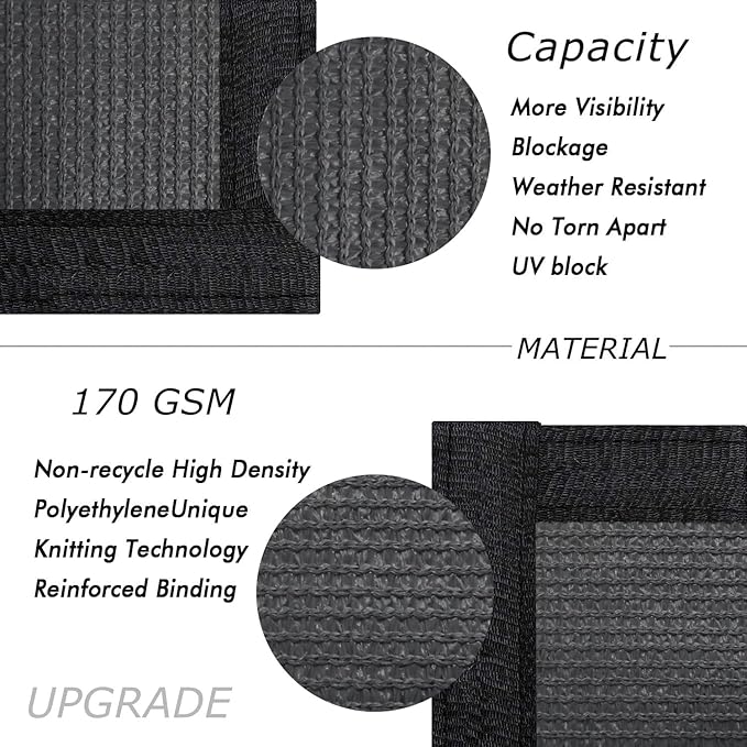 UPGRADE Privacy Fence Screen 6'x17' Dark Grey Outdoor 90% Visibility Blockage 170 GSM Mesh Shade Cover Panels for Backyard,Balcony,Home Decoration with Zip Ties,Customized Avaliable