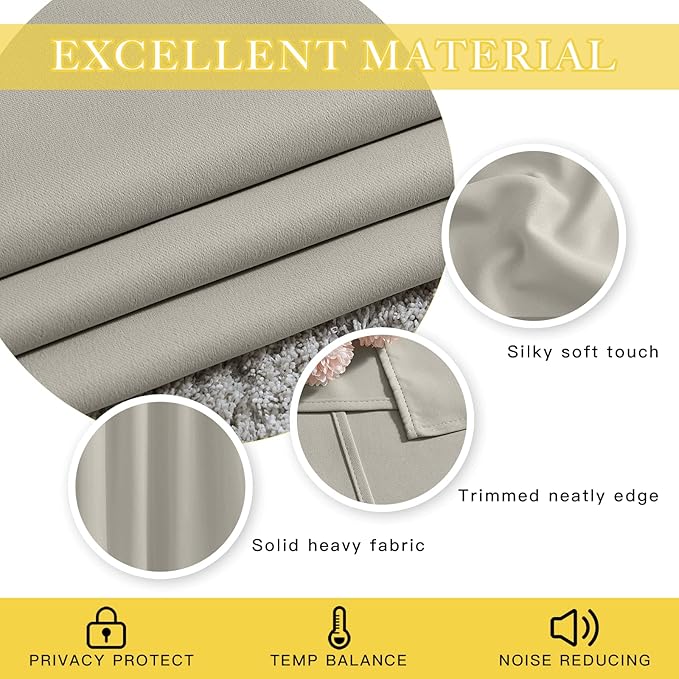 NICETOWN Room Darkening Natural Curtain for Bedroom, Grommet Thermal Insulated Thermal Curtain Light Blocking Window Treatment Sound Reducing for Kitchen, 1 Panel, W46 x L63