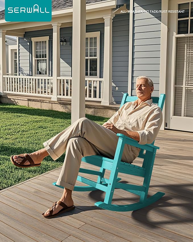 SEWALL HDPE Rocking Chair, Oversized Outdoor Rocking Chair for Adults, Patio Rocker for Porch, Aruba