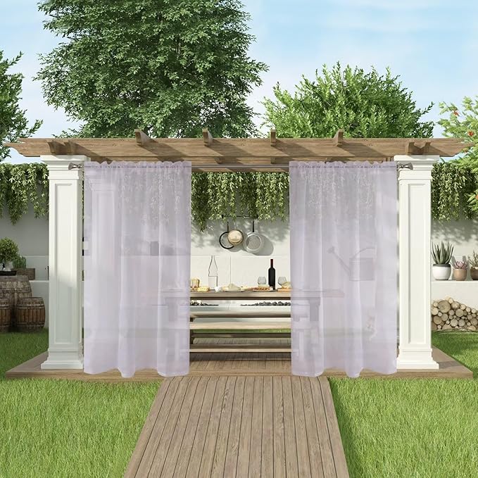SpaceDresser Waterproof Outdoor Sheer Curtains for Patio - 2 Panels Rod Pocket Indoor Voile Sheer Curtain for Living Room,52W x 120L inch,Silver Grey