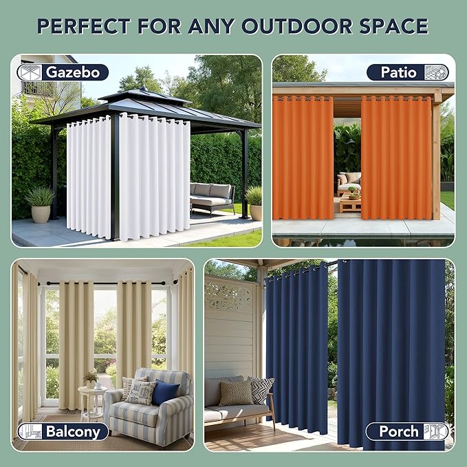 Outdoor Curtains for Patio Waterproof - 6 Panels Privacy Weatherproof Outside Curtains with Grommets for Pergola, Gazebo, Porch, Cabana, Balcony, 54 x 84 Inch, Navy