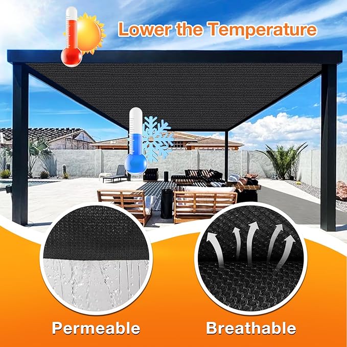 Artpuch Outdoor Pergola Shade Cover 22x22 FT Sun Shade Cloth with Grommets Black 90% UV Protection Canopy Patio Privacy Screen (Customized Available)