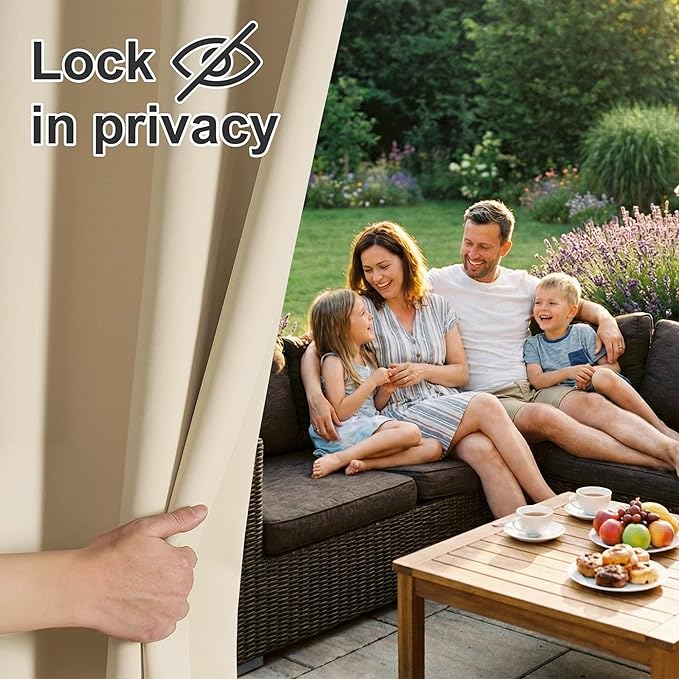 RYB HOME Extra Wide Outdoor Curtains for Patio Waterproof Heavy Duty Thermal Insulated in Summer Full Coverage Privacy for Gazebo, Cabana & Pergola, W100 x L108, Biscotti Beige, 1 Panel