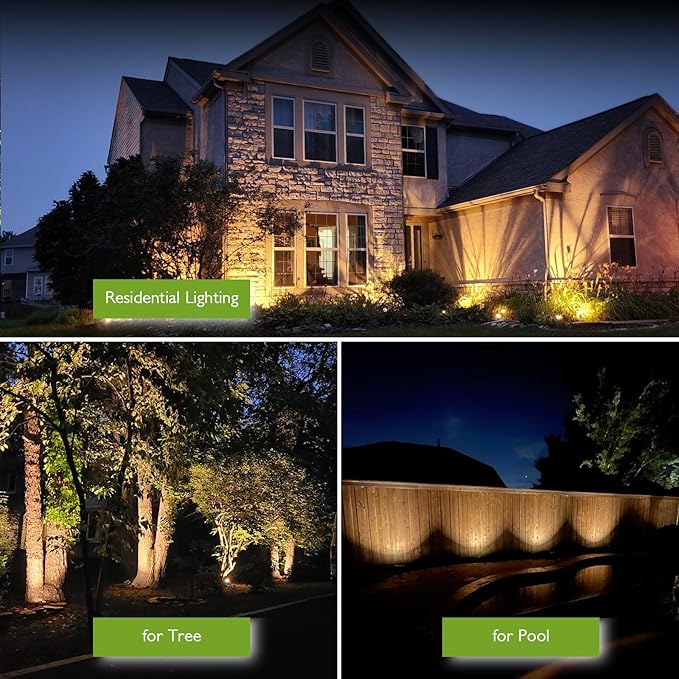 Low Voltage Landscape Lights, 10W 12/24V 2700K Warm White Landscape Lighting, IP65 Waterproof Outdoor LED Spotlight for Garden Yard Tree, 16 Pack with Connectors