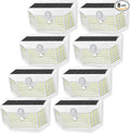HMCITY 120 LED Solar Lights Outdoor with Motion Sensor and 3 Lighting Modes, IP65 Waterproof Wide Solar Wall Lights Ideal for Garden Patio Yard (Front Button 8Packs, White Shell-Daylight White)