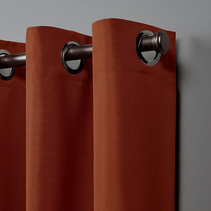 NICOLE MILLER NEW YORK Canvas Indoor/Outdoor Grommet Top Curtain Panel Pair, 54"x96", Orange Marmalade
