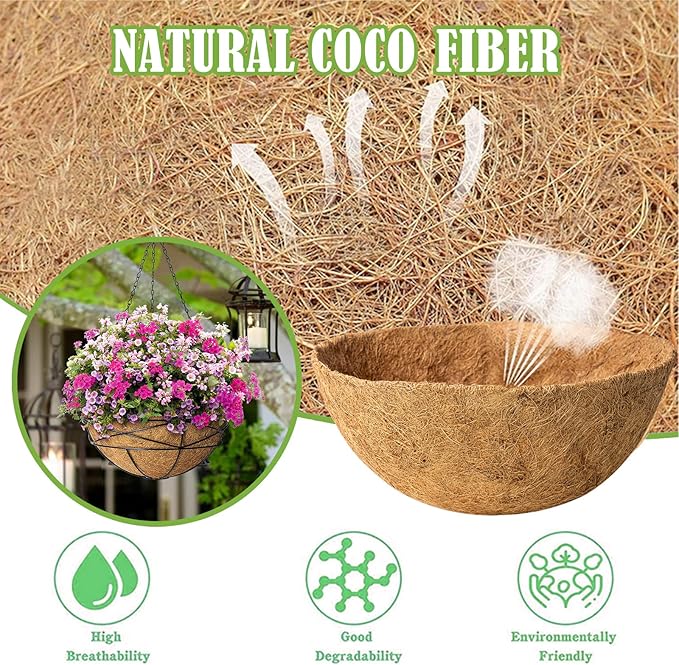 4 Pack 14 Inch Coconut Coir for Plants Natural Coco Fiber Liners for Hanging Planters Flower Basket Replacement Coco Coir Pots Liner for Outside Garden Plants Vegetables Herbs