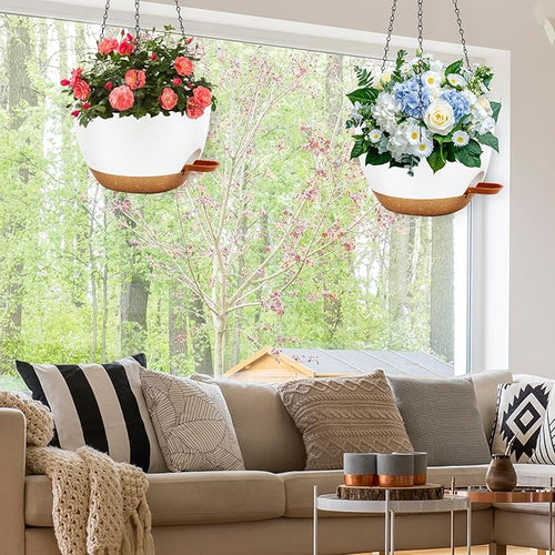 12 inch Hanging Planters for Indoor Plants, 2 Pack Self-Watering Hanging Planter Pots with Chain and Drainage Holes, Outdoor Plastic Hanging Baskets for Garden Home Decor