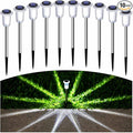 Solar Pathway Lights 10 Pack Christmas Solar Lights Outdoor Waterproof 6000K Cold White Yard Lighting, LED Stainless Steel Stake (Pink, 10 Pack)