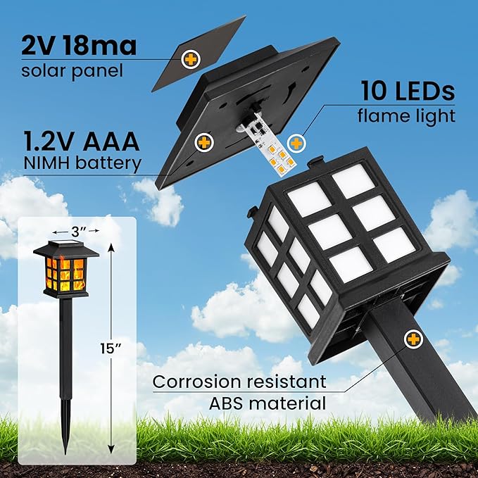 GIGALUMI Solar Lights for Outside,8 Pack Flickering Flame LED Solar Outdoor Lights, Waterproof Solar Garden Lights Maintain 10 Hours of Lighting for Christmas, Garden, Landscape, Path, Yard, Patio