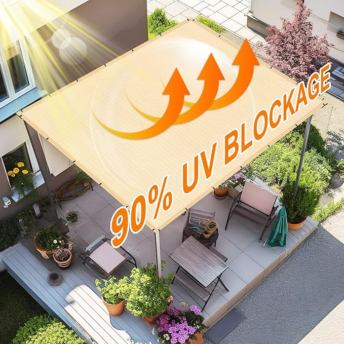 Artpuch 90% Sun Shade Cloth, 10 x 12 FT Pergola Shade Cover Canopy with Grommets, Sun Screen Fabric Tarp for Patio, Outdoor, Garden, Backyard, Wheat