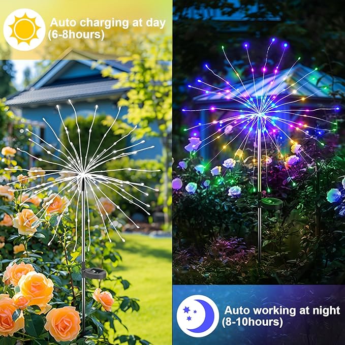 Solar Garden Lights Outdoor Decor: Fireworks Light Waterproof for Yard Decorations Outside - LED Fairy Sparklers Firework Lighting for Patio Decorative - Easter Birthday Home Gifts for Grandma Mom