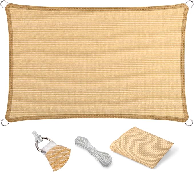 Eden's Decor Straight Flat-Edged Sun Shade Sail Rectangular 11' x 16' Beige UV-Blocking Outdoor Canopy Fabric Cloth Awning for Pergola Patio Garden Backyard Custom Size