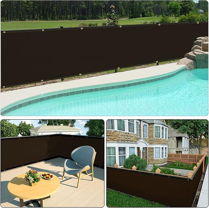 UPGRADE Privacy Screen 6' x 25' Fence Commercial Shade Cover with Brass Grommets Heavy Duty Perfect for Outdoor Back Yard, Mocha, Customizable