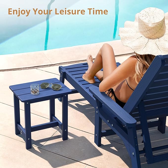LUE BONA Outdoor Side Table, HDPS Small Outdoor Table, Adirondack Side Table, Outside End Table for Patio, Porch, Deck, Pool, Weather Resistant/Easy Maintenance/Indoor or Outside Use, Navy