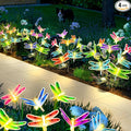 Anordsem Solar Garden Lights Outdoor: 8 Removable Fiber Optic Fabric Dragonflies 4 Pack - Waterproof Fun Animal Decoration for Yard Patio - Gardening Gifts for Garden Lovers