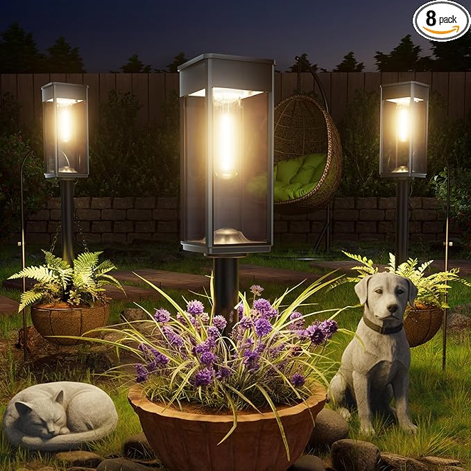 Solar Pathway Lights Outdoor, 8 Pack Bright Solar Lights Outdoor, Auto On/Off, IP65 Waterproof Solar Garden Lights Solar Powered Landscape Lighting for Yard Patio Walkway Driveway Pathway