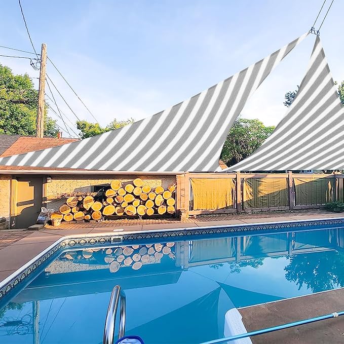 E&K Sunrise 17' x 17' x 17' Sun Shade Sail Triangle Canopy Shade Cover UV Block for Patio Backyard Garden Outdoor (Gray White Strip)