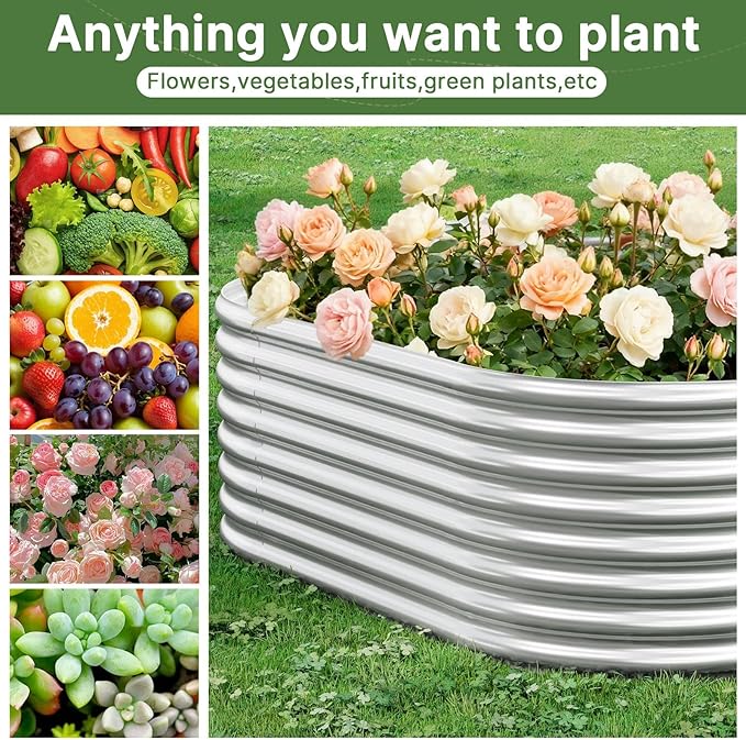 3 PCS Tall 4x2ft Galvanized Raised Garden Bed Outdoor, Metal Garden Bed for Vegetables, Above Ground Garden Box for Flower, Steel Raised Beds for Gardening