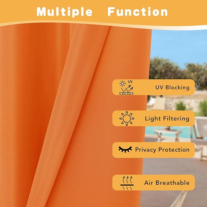 HolidayIdeas Outdoor Curtains for Patio Waterproof, 4 Panels - 54 x 84 Inch - Privacy Protection & Light Filtering Curtains Grommet Outside Curtains for Porch, Gazebo, Pergola (Mecca Orange)