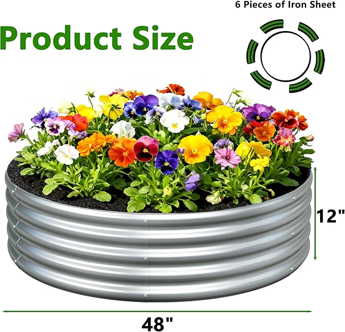 2PCS 4x4x1FT Galvanized Raised Garden Bed Kit,Vegetable Boxes-Round Metal Flower Box,Large Planter Raised Beds Outdoor Garden for Planting,Fruit,Herb-Silver