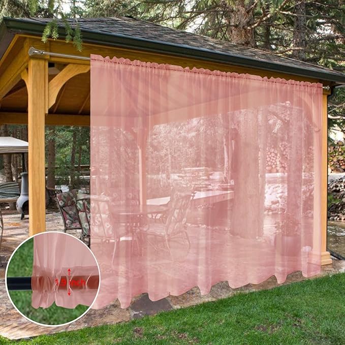 SpaceDresser Waterproof Outdoor Sheer Curtains for Patio - 2 Panels Rod Pocket Indoor Voile Sheer Curtain for Living Room,100W x 108L inch, Blush