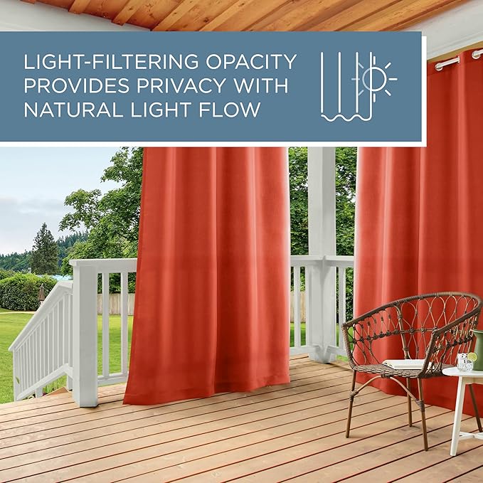 TOWN & COUNTRY BASICS Cabana Solid Heavyweight Indoor Outdoor Curtains, Light Filtering Opacity with Grommet Top, Water Repellent, 2-Pack Set, 54"x96", Mecca Orange