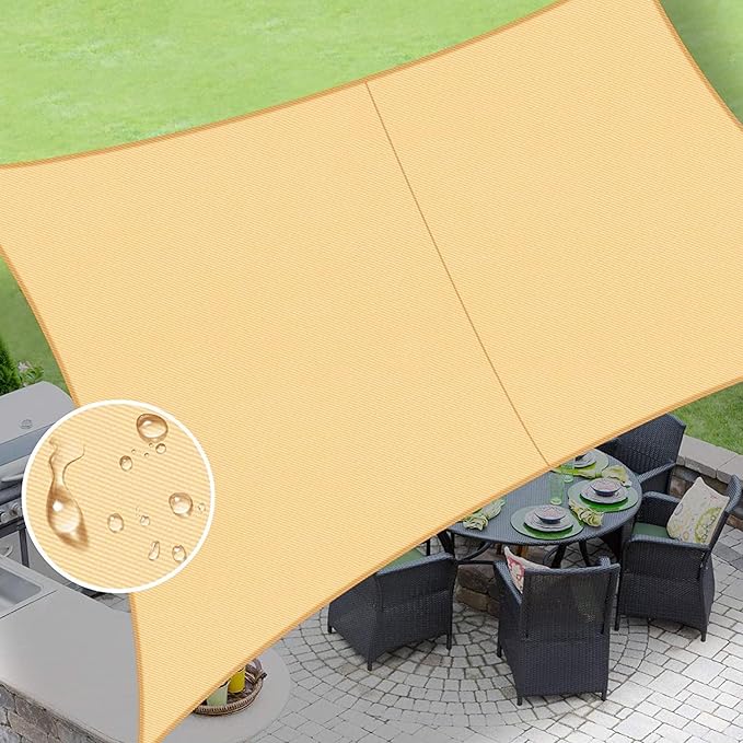 LOVE STORY Rectangle 7'x8' Waterproof Sun Shade Sail Canopy UV Block for Outdoor Patio Backyard Carport,Sand(We Make Custom Size)