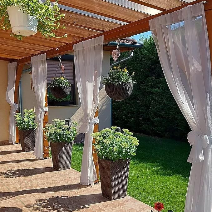 SpaceDresser Waterproof Outdoor Sheer Curtains for Patio - 4 Panels Rod Pocket Indoor Voile Sheer Curtain for Living Room,52W x 120L inch,Silver Grey