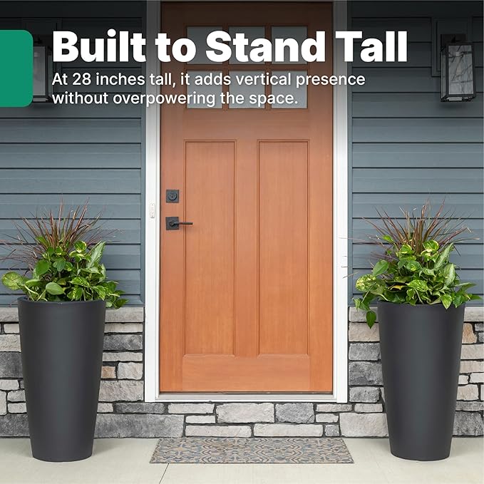 Step2 Tremont Tall Round Tapered Planter, 28" Tall, Indoor/Outdoor Plants, Efficient Drainage, Durable Resin, Onyx Black