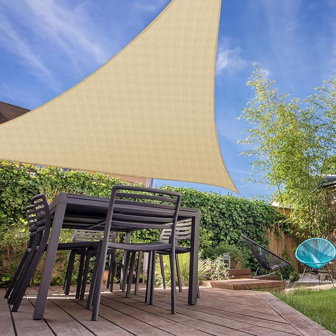 E&K Sunrise 24' x 24' x 24' Sun Shade Sail Triangle Canopy Shade Cover UV Block for Patio Backyard Garden Outdoor (Sand)