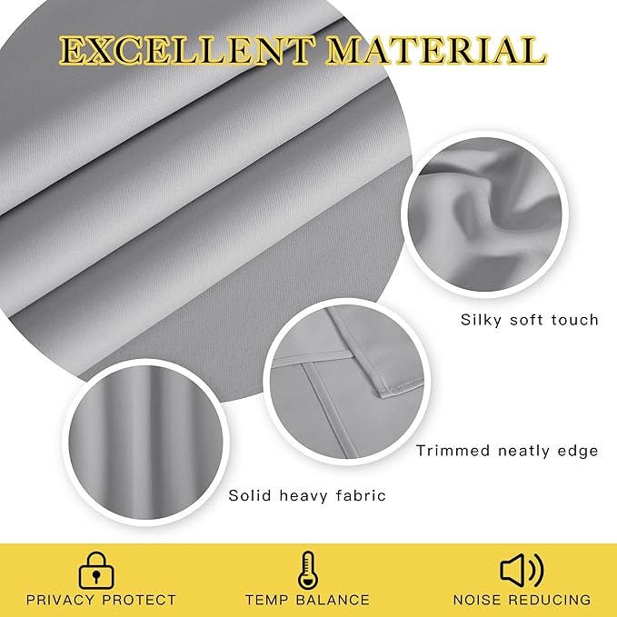 NICETOWN Blackout Curtains 72 inches Long, Grommet Privacy Window Treatment Thermal Insulated Room Darkening Sliding Glass Door Drape for Bedroom Living Room, 1 Panel, W100 x L72, Silver Grey