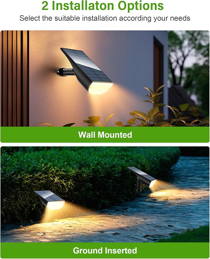 Solar Spot Lights Outdoor, Solar Lights Outdoor Waterproof IP65, 3 Brightness Modes Dusk to Dawn Landscape Spotlights for Yard Garden Pathway Tree Decoration, Warm White, 1 Pack