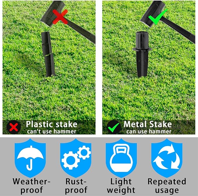 Metal Stakes Solar Lights Replacement Spike - Outdoor Ground Stake for Backyard Garden Lights Landscape Yard Pathway Patio Lamps Pole (Metal-12 Pack)- 0.78x5.36 inches