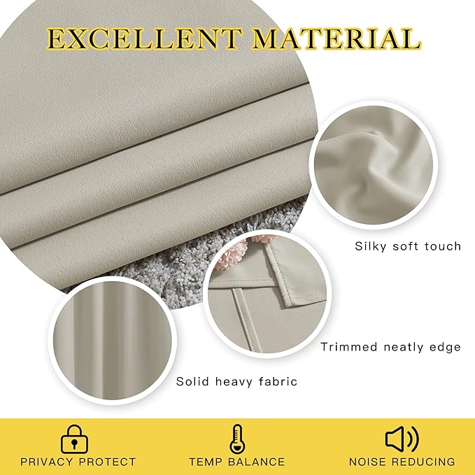 NICETOWN Natural Blackout Living Room Curtain - Grommet Window Treatment Thermal Insulated Solid Room Darkening Drapes Sound Dampening for Bedroom, 1 Panel, W52 x L63