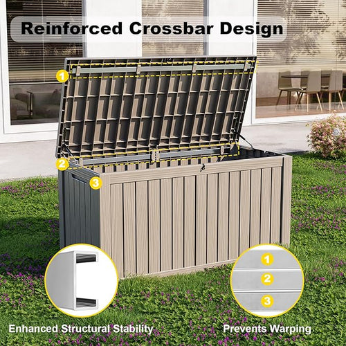 150 Gallon Waterproof Outdoor Storage Box,Resin Deck Box,Lockable Outside Storage Box Container for Patio Furniure,Garden,Tools (150 Gallon,Grey)