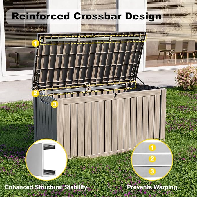 DRATO 180 Gallon Outdoor Storage Box, Large Waterproof Deck Box, Lockable Resin Storage Container with Reinforced Support for Patio Cushions, Garden Tools, UV-Resistant Outdoor Chest（Gray，180 Gallon）